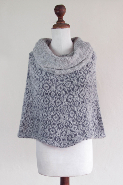 Grey Cowl Neck Baby Alpaca Blend Poncho - Whispering Clouds | NOVICA