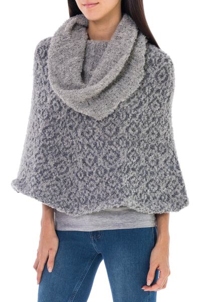 Alpaca blend poncho, 'Whispering Clouds' - Grey Cowl Neck Baby Alpaca Blend Poncho