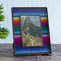 Glass photo frame, 'Puno Rainbow' (4x6) - Peruvian Cloth and Glass Frame