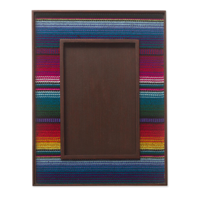 Glass photo frame, 'Puno Rainbow' (4x6) - Handcrafted Peruvian Weave and Glass Photo Frame (4x6)
