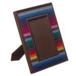 Glass photo frame, 'Puno Rainbow' (4x6) - Handcrafted Peruvian Weave and Glass Photo Frame (4x6)