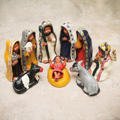 Ceramic nativity scene, Christmas in Quispicanchis (10 pieces)