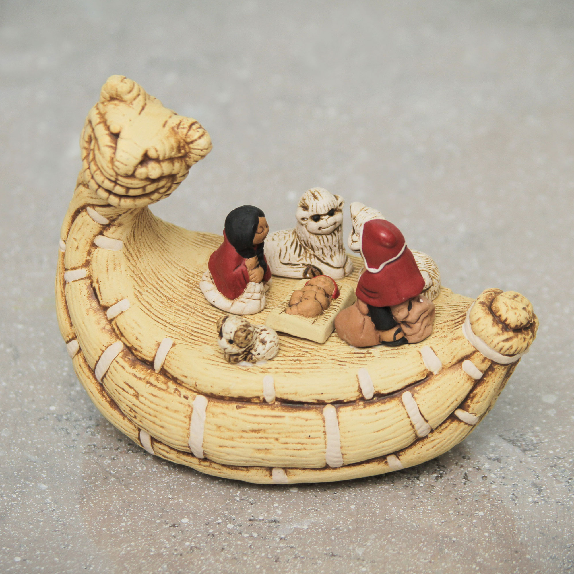 Nativity Scene in Peruvian Boat.Caballo de Totora. 