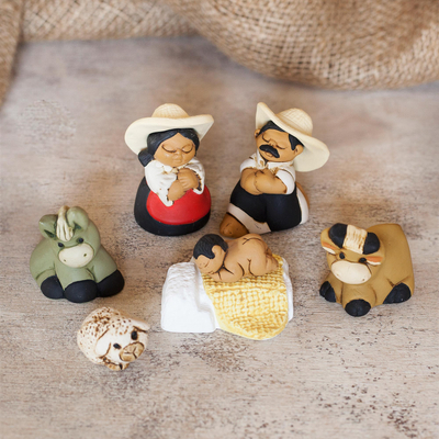 Ceramic nativity scene, 'Characato Born' (set of 7) - Artisan Crafted Peruvian Nativity Scene Set of 7