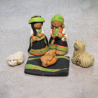 Ceramic nativity scene, 'Born in Colca' (set of 6) - Artisan Crafted Peruvian Nativity Scene Set of 6