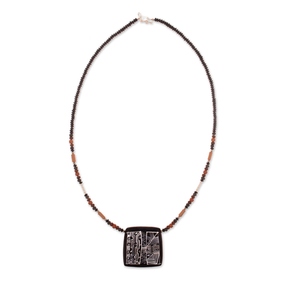 Collar colgante de cerámica - Collar Colgante de Cerámica Peruana con Cuentas de Plata