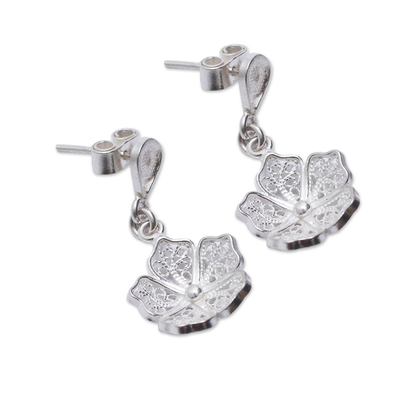 Sterling silver dangle earrings, 'Filigree Flowers' - Handmade Andean Floral Sterling Silver Filigree Earrings