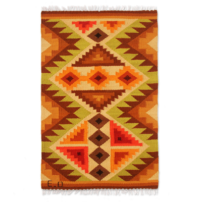 Yellow Geometric Handwoven Andean Wool Rug (2 x 3)