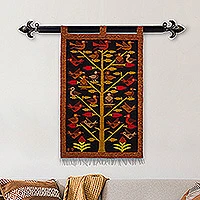 Wool tapestry, 'Wildlife' - Handmade Orange and Black Andean Wool Tapestry