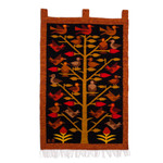 Wool tapestry, 'Wildlife' - Handmade Orange and Black Andean Wool Tapestry