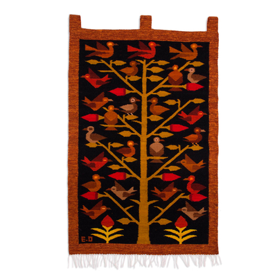 Wool tapestry, 'Wildlife' - Handmade Orange and Black Andean Wool Tapestry