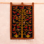 Wool tapestry, 'Wildlife' - Handmade Orange and Black Andean Wool Tapestry