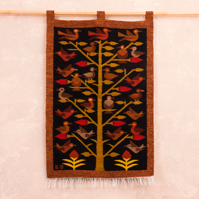 Wool tapestry, 'Wildlife' - Handmade Orange and Black Andean Wool Tapestry