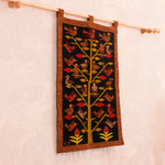 Wool tapestry, 'Wildlife' - Handmade Orange and Black Andean Wool Tapestry