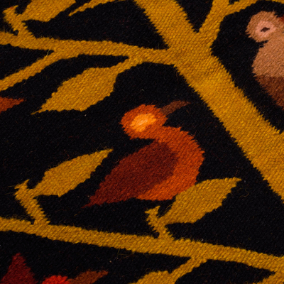 Wandteppich aus Wolle - Handgefertigter Wandteppich aus oranger und schwarzer Andenwolle
