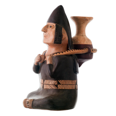 Ceramic figurine, 'Andean Water Carrier' - Hand Crafted Museum Replica Moche Ceramic Figurine