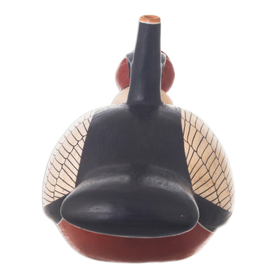 Vasija decorativa de cerámica - Recipiente de cerámica moche réplica de museo hecho a mano