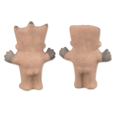 Ceramic figurines, 'Cuchimilco Couple' (Pair) - Two Handmade Museum Replica Chancay Figurines from Peru