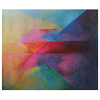 'Geometrías en el cosmos' - Pintura de geometría abstracta multicolor Óleo sobre lienzo