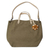 Cotton and leather accent shoulder bag, 'Andean Florette on Khaki' - Fair Trade Cotton With Leather Accent Shoulder Bag thumbail
