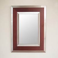 Mirror, 'Modern Warmth' - Modern Andean Wall Mirror Framed in Wood and Steel