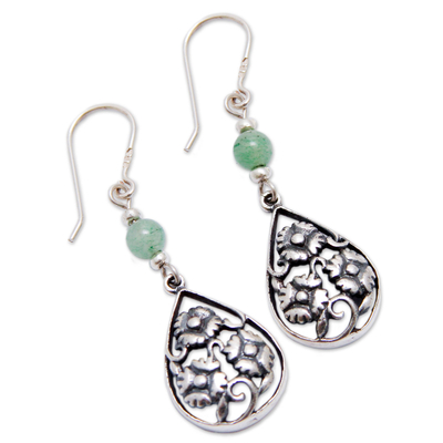 Sterling silver and aventurine flower earrings, 'Dewdrop Blooms' - Sterling Silver Earrings With Aventurine Peru Flower Jewelry