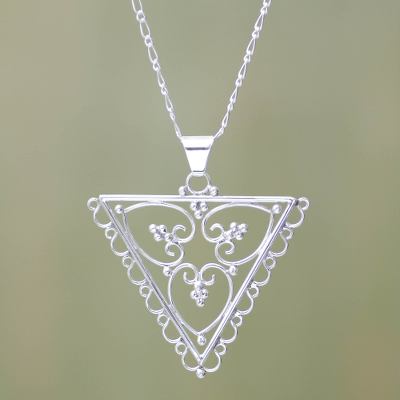 Sterling silver heart necklace, 'Trilogy of Love' - Fair Trade Artisan Crafted Sterling Silver Heart Necklace
