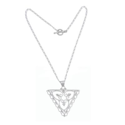 Sterling silver heart necklace, 'Trilogy of Love' - Fair Trade Artisan Crafted Sterling Silver Heart Necklace
