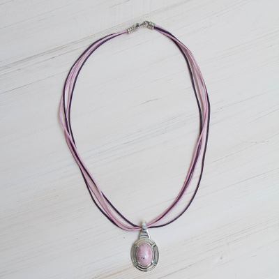 Rhodonite pendant necklace, 'Of Love and Well Being' - Natural Rhodonite Pendant on Handcrafted Cotton Necklace