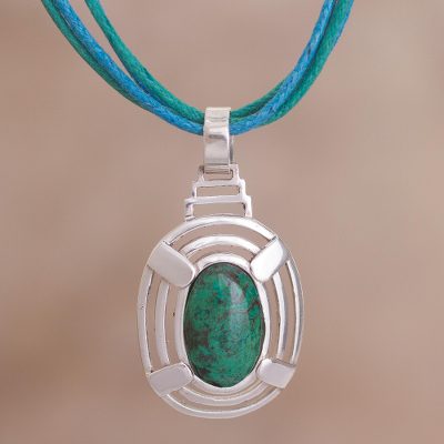 Chrysocolla pendant necklace, 'Of Peace and Wisdom' - Natural Chrysocolla Pendant on Handcrafted Cotton Necklace