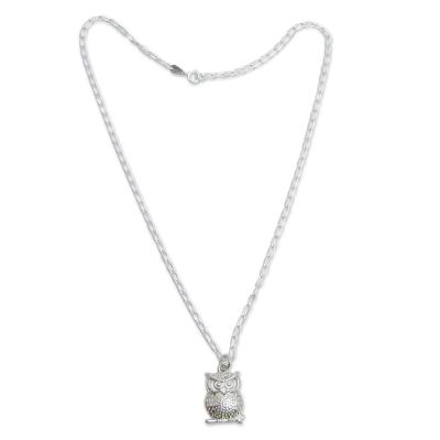 Sterling silver pendant necklace, 'Juku Kurax' - Andean Sterling Silver Owl Pendant Necklace