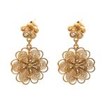 Gold plated filigree flower earrings, 'Yellow Rose' - Gold Plated Filigree Handmade Flower Dangle Earrings