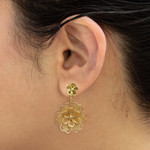 Gold plated filigree flower earrings, 'Yellow Rose' - Gold Plated Filigree Handmade Flower Dangle Earrings