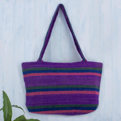 Wool shoulder bag, 'Cajamarca Lily' - Fair Trade Hand Woven Shoulder Bag from Peru