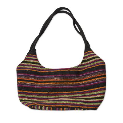 Wool hobo bag, 'Unsha Dance' - Black Wool Hand Woven Hobo Bag with 3 Pockets