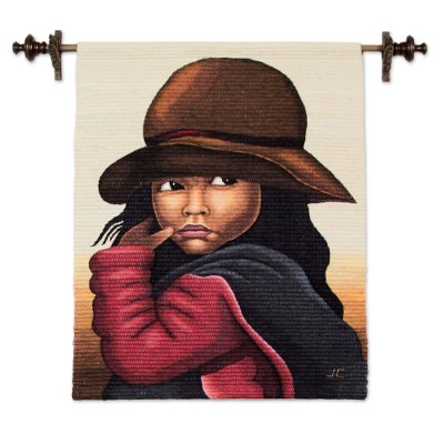 Wool tapestry, 'The Girl' - Wool Blend Tapestry Woven Wall Hanging
