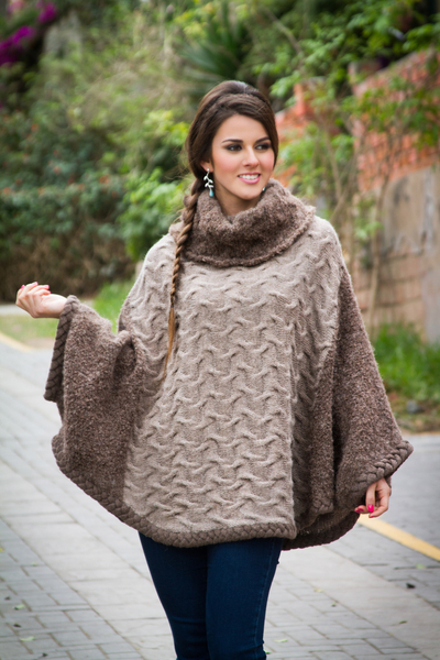 Peruvian Alpaca Blend Poncho With Cowl Neck And Sleeves - Rich Earth ...