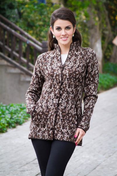 100% alpaca jacket, 'Andes Camouflage' - Brown Beige Patterned Knit Alpaca Jacket Sweater