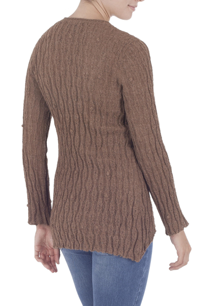 Brown 100% Alpaca Tunic Sweater from Peru - Cinnamon Dreams | NOVICA