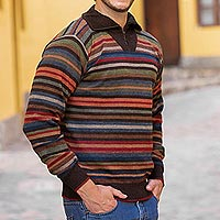 Mens 100% alpaca pullover sweater, Brown Heights