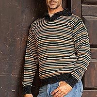 Men's 100% alpaca pullover sweater, 'Dark Grey Heights' - Men's 100% Alpaca Pullover Sweater with Turtleneck