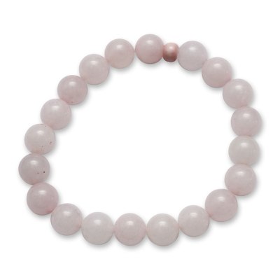 Rose quartz and ceramic stretch bracelet, 'Pink Whisper' - Handmade Pink Rose Quartz Stretch Bracelet from Peru
