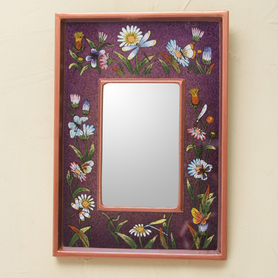 Espejo de cristal pintado al revés - Espejo de vidrio pintado al revés coleccionable en violeta vibrante