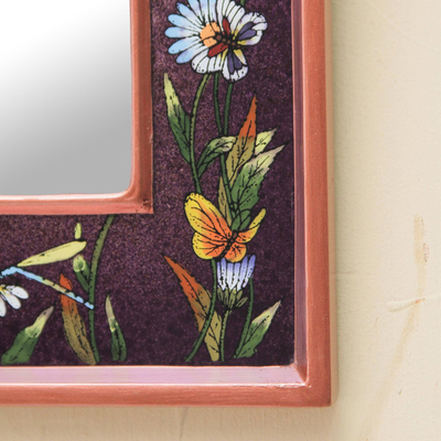 Spiegel aus rückseitig lackiertem Glas - Leuchtend lila Sammlerspiegel aus hinterlackiertem Glas