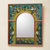 Reverse painted glass mirror, 'Songbirds on Teal' - Teal Reverse Painted Glass Wall Mirror with Birds (image 2) thumbail