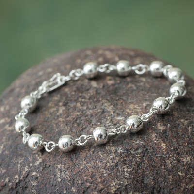 Sterling silver beaded bracelet, 'Glow' - Handcrafted Silver 950 Beaded Bracelet from Peru