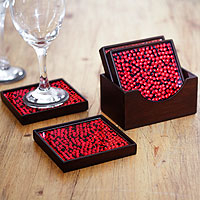 Wood and glass coasters, From the Jungle, its Fruit (set of 4)