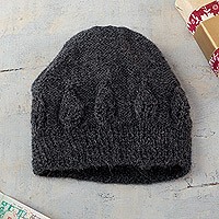 gorro 100% alpaca - Gorro 100% Alpaca tejido a mano gris carbón de Perú