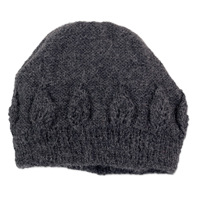 Charcoal Grey Hand Knitted 100% Alpaca Hat from Peru