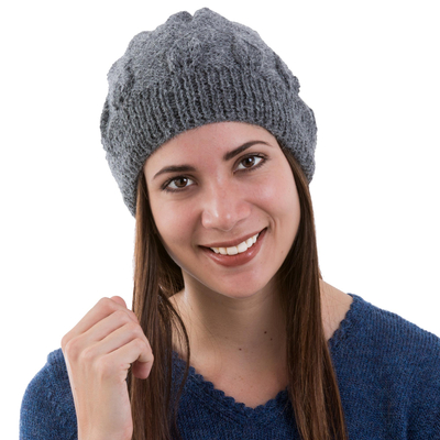 100% alpaca hat, 'Arequipa Grey' - Charcoal Grey Hand Knitted 100% Alpaca Hat from Peru